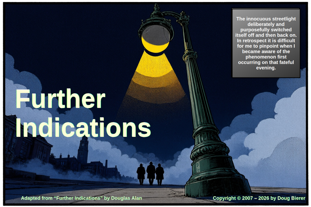 Comic panel: a streetlight glows above three figures walking at night